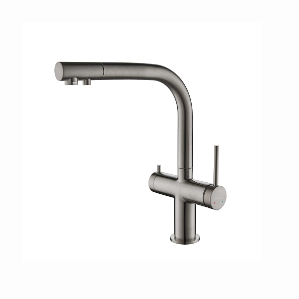 AQ1385BGM ЕВРОПА смеситель для кухни с подключением к фильтру питьевой воды, шлиф. черный хром