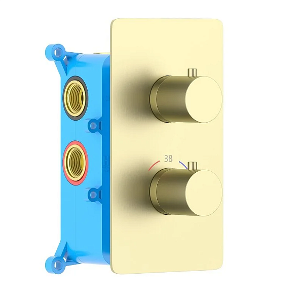 AQ1393BG ЕВРОПА термостатический смеситель для ванны 3 режима (внешняя и скрытая часть), шлиф. золото