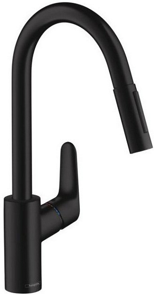 Смеситель Hansgrohe Focus для кухни с выдвижным изливом мат/черный (31815670)