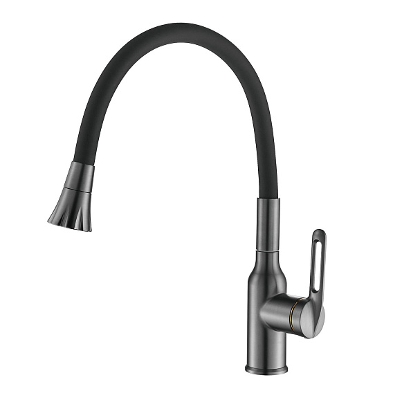 Смеситель для кухни с гибким изливом Raffine F303T-3, оружейная сталь