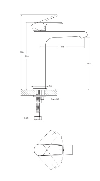 Смеситель для накладной раковины Cezares Nautic, Sunset (NAUTIC-LC-SS)