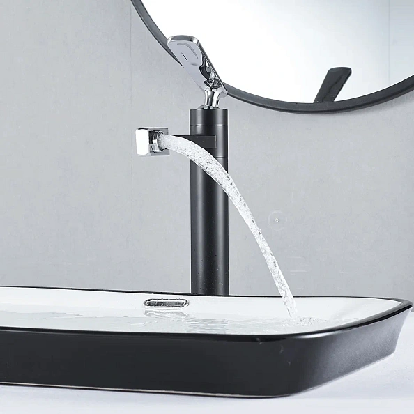 Смеситель для раковины с поворотным носиком Shevanik S6611H, черный/хром