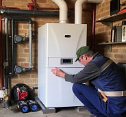 Монтаж напольного газового котла до 40 кВт со стальным теплообменником подводка металл (без слива системы отопления)