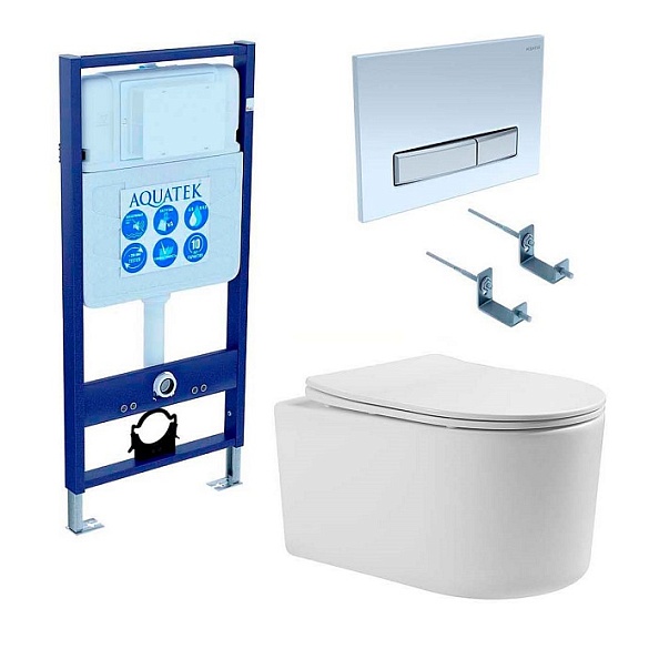 SET AQUATEK МИЯ 4в1 (рама AQUATEK Standard INS-0000012+ кркпеж KKI-0000002+клавиша KDI-0000022+унитаз МИЯ AQ2004-00 с тонким сиденьем soft-close