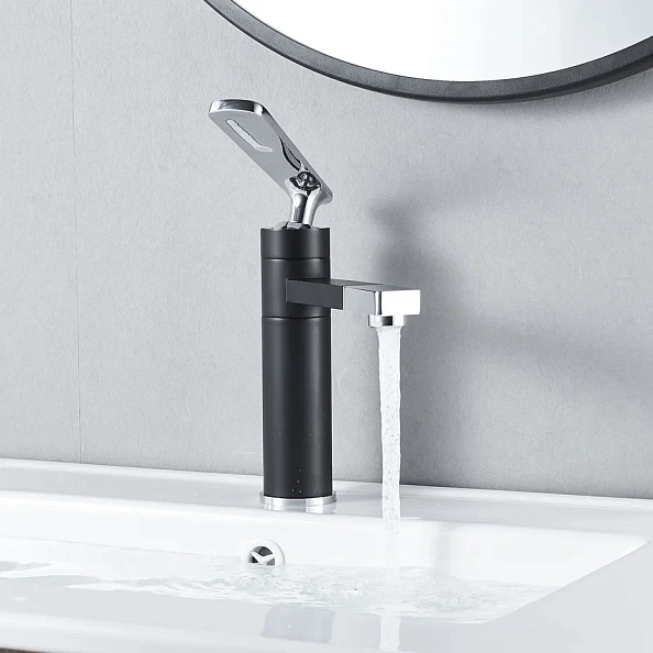 Смеситель для раковины с поворотным носиком Shevanik S6601H, черный/хром