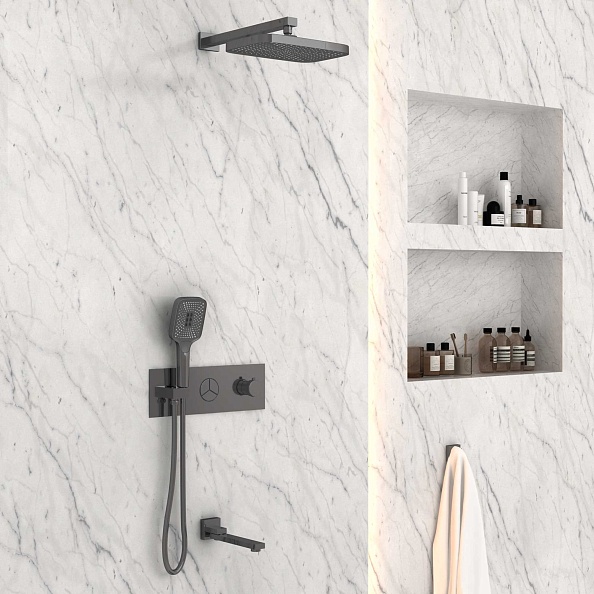 Душевой комплект Vincea VSFW-432T1GM встраиваемый, термостатический, 3 режима, вороненая сталь