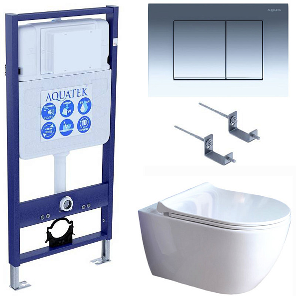 SET AQUATEK ПОЛАРИС (рама AQUATEK Standard INS-0000012+унитаз ПОЛАРИС AQ0700-01 с тонким сиденьем soft-close+ крепеж KKI-0000002 +панель KDI-0000010)