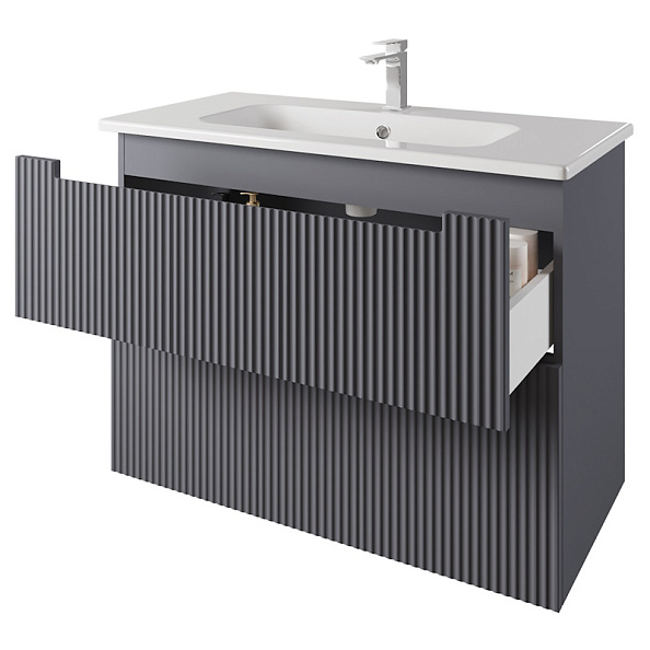 Тумба с раковиной подвесная Dreja Euphoria 100 см, серый базальт