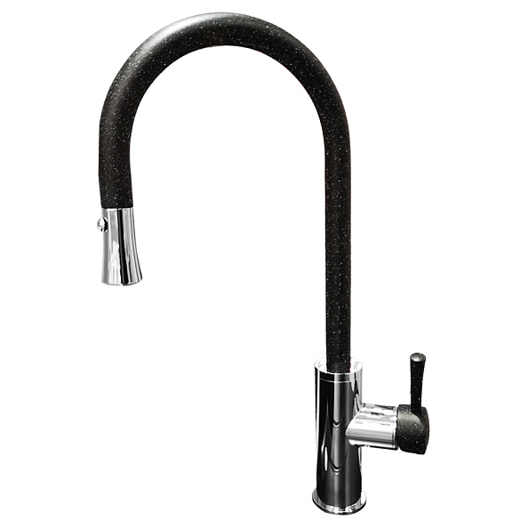 Смеситель для кухни с выдвижным изливом GranFest 7652, черный