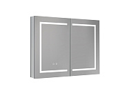 AQ7904-MLC Алюминиевый зеркальный шкаф с подсветкой 900*700*133,крепеж.Две зерк. дверцы 44,85см, две стекл.полк, круговая подсветка, антизапотевание