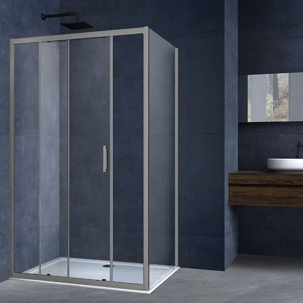 Душевой уголок Vincea Alpha (VSR-3AL8011CLGM) 1100х800 мм, вороненая сталь, стекло прозрачное