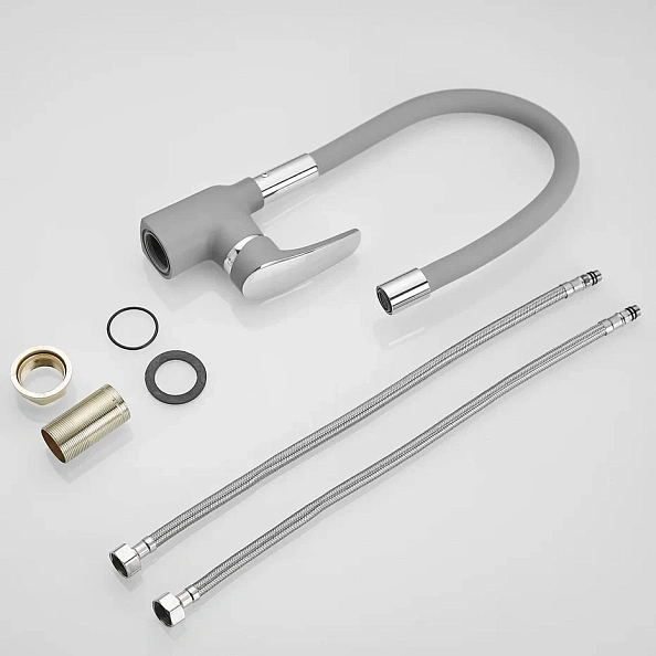 Смеситель для кухни с гибким изливом Shevanik S443-9, серый