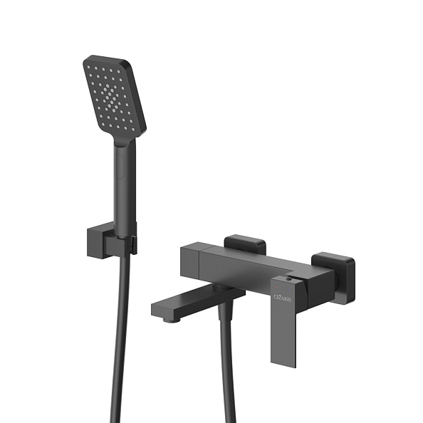 Смеситель для ванны и душа в комплекте с ручным душем, шлангом и держателем Cezares Slider, черный матовый (SLIDER-VD-NOP)