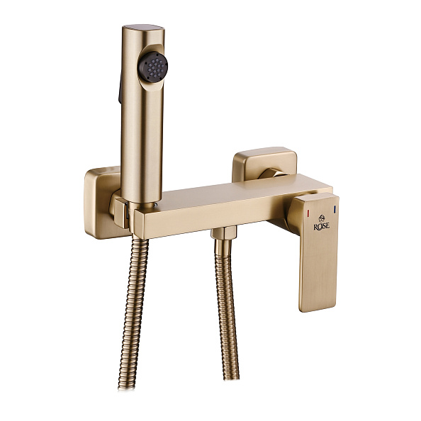 Гигиенический душ со смесителем Rose R1805G-1, золотой сатин