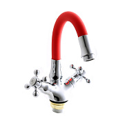 Смеситель для кухни с гибким изливом FASHUN A4419-B7268, хром/красный