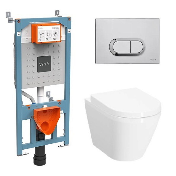 Инсталляция с подвесным унитазом Vitra S20 Rim-Ex (9004B003-7202) (кнопка хром глянцевый) микролифт