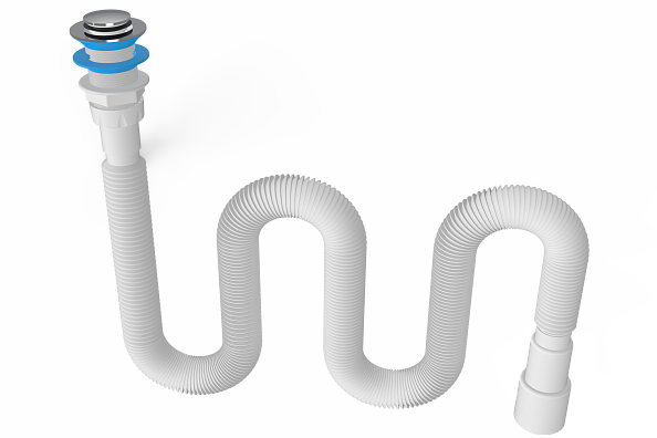 Сифон NOVA 1 1/2"- Ø40/50   гофрированный (удлиненный), с механизмом click-cluck, l=1400 мм (1201)