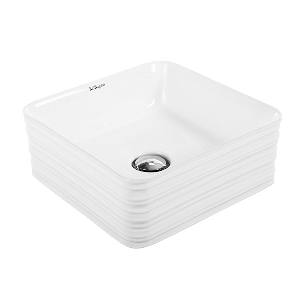 Раковина накладная керамическая BelBagno 395х395 квадратная, белый глянцевый (BB1421)