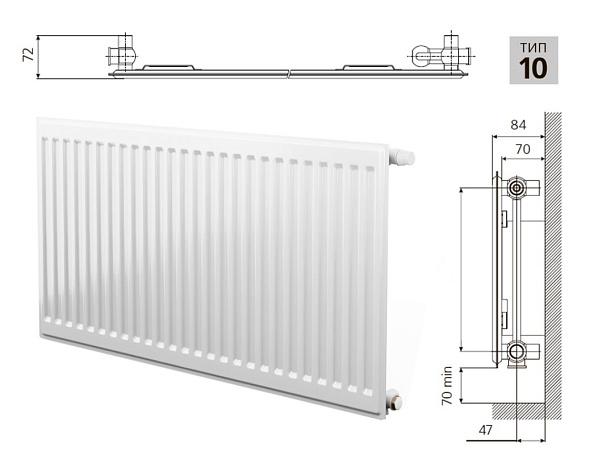 Стальной панельный радиатор PRADO Universal U10 400х400 с нижним подключением