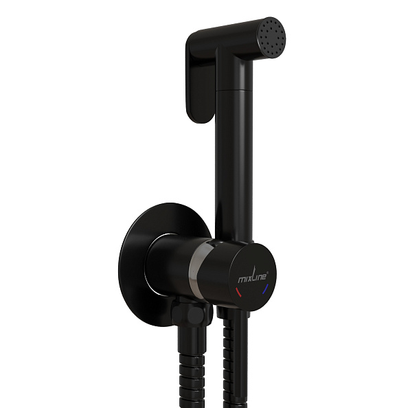 Смеситель с гигиенической лейкой 25k MIXLINE МЛ31-081Ч(ML31-081BL) "Рей" встраиваемый ЧЕРНЫЙ (556673)