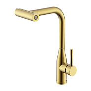 Смеситель Splenka S206.49.03 для кухни мультирежимный поворотный выдвижной излив, сатин золотой