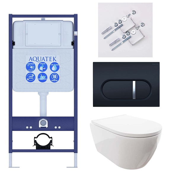 SET AQUATEK ПОЛАРИС (рама AQUATEK Standard INS-0000012+унитаз ПОЛАРИС AQ0700-00 с тонким сиденьем soft-close+ крепеж KKI-0000002 +панель KDI-0000045)