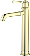 AQ1504PG КЛАССИК смеситель для раковины высокий 235, без донного клапана, полир. золото