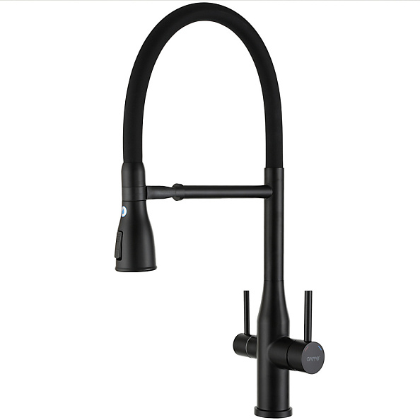Смеситель для кухни с гибким изливом и подключением фильтра GAPPO G4399-76, черный