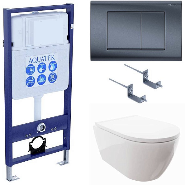 Комплект унитаз с инсталляцией, кнопкой и сиденьем микролифт Aquatek Поларис SET AQUATEK ПОЛАРИС-033 4в1