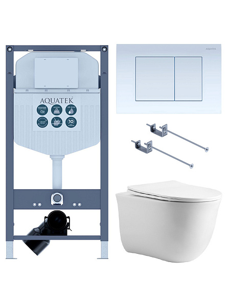 SET КЛАССИК cm-INS23-009 4в1 (рама AQUATEK INS-0000023 +крепеж KKI-0000001 +кнопка KDI-0000009 +унитаз AQ1112-00 с крышкой sc)