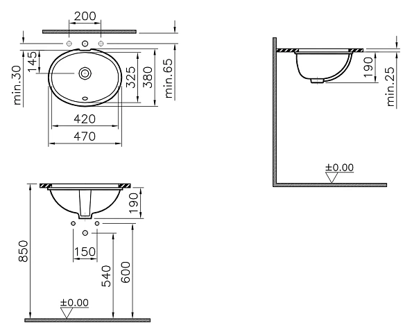 6039B003-0012 Раковина Arkitekt, встраиваемая снизу, 42 см, цвет белый