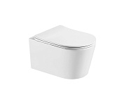 AQ1363WT-00 ОБЕРОН Унитаз подвесной безободковый tornado 531*360*344мм, тонкое сиденье с механизмом плавного закрывания, крепеж