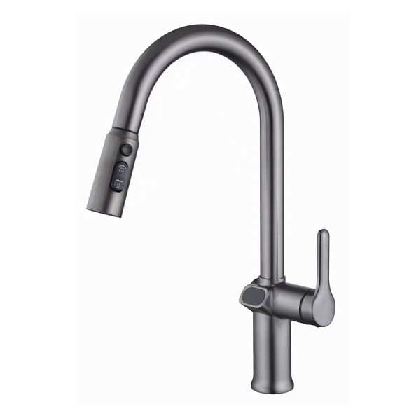 Смеситель для кухни с выдвижным изливом и дисплеем Esko Kitchen K15LEDGM, оружейная сталь