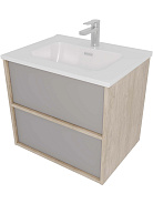 AQ66060-DO-LG Комплект мебели:Тумба 60 см ЛИБРА с раковиной AQ0460-00, 2 ящика,цвет фасадов серый туман, корпус дуб давос