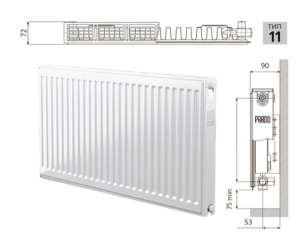 Стальной панельный радиатор PRADO Universal U11 300х2000 с нижним подключением