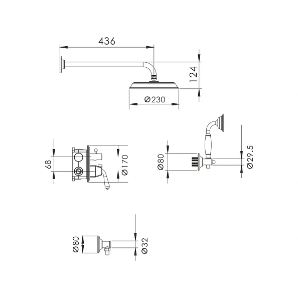 Душевая система встраиваемая Rose R0235Q, бронза