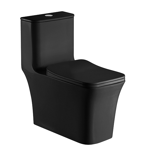 Унитаз-моноблок AZARIO GRESSA 705х370х760 напольный, безободковый в комплекте с сиденьем микролифт, цвет черный матовый (AZ-1111MB)