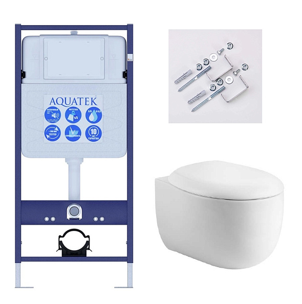 Set AQUATEK АЛЬТАИР (рама AQUATEK Standard INS-0000012 с звукоиз.прокладкой+крепеж KKI-0000002+кнопкаKDI-0000011+унитаз АЛЬТАИР AQ1980-00 с крышкой