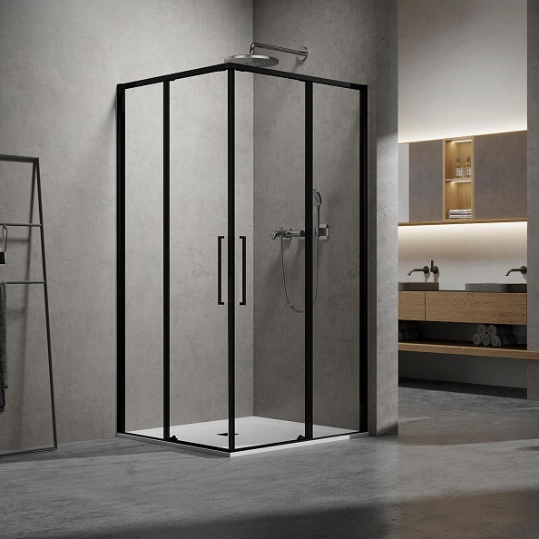 Душевой уголок Vincea Slim 8mm (VSS-6SL9010CLB) 1000х900 мм, черный, стекло прозрачное