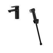 AQ1812MB НИКА смеситель для раковины 90 без донного клапана с гигиеническим ручным душем, матовый черный