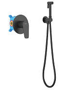 AQ1119MB БЕТТА набор с гигиеническим душем (смеситель + гигиеническая лейка + шланг + шланговое подсоединение с держателем), матовый черный