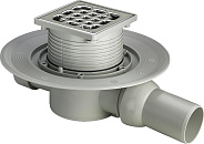 557119 Трап с изоляц. фланцем, гидрозатвором, 0,6 л/сек, решеткой из нерж. 100х100мм, шарнирн. отводом, пласт/серый, модель 4935.1