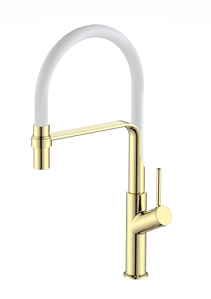 Смеситель для кухни ESKO гибкий излив ,белый, Gold (K50GW)