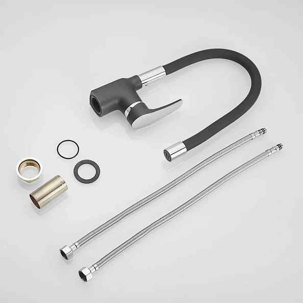 Смеситель для кухни с гибким изливом Shevanik S443-3, черный