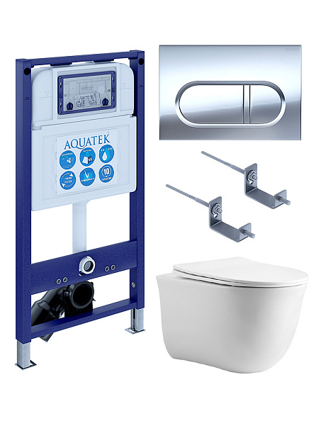 SET AQUATEK КЛАССИК cm-043 4в1 (рама AQUATEK INS-0000025 +крепление KKI-0000002 +кнопка KDI-0000043 +унитаз AQ1112-00 +тонкое сиденье с механиз)
