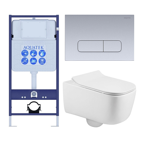 SET AQUATEK ЛУГАНО-014 4в1 (рама AQUATEK Standard INS-0000012+ кркпеж KKI-0000002+клавиша KDI-0000014+унитаз ЛУГАНО AQ2002-00 с тонким сиденьем soft-c
