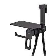 Смеситель Raglo R51.55.06 с гигиеническим душем встраиваемый с полкой и держателем бумаги, черный