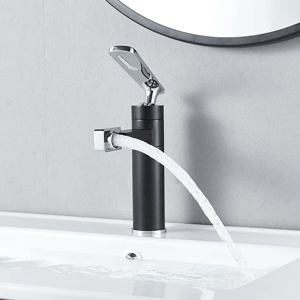 Смеситель для раковины с поворотным носиком Shevanik S6601H, черный/хром