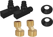 Комплект 2шт.: вентиль квадрат г/ш 3/4х1/2, эксцентрик 3/4х1/2, отражатель 3/4, цвет черный муар