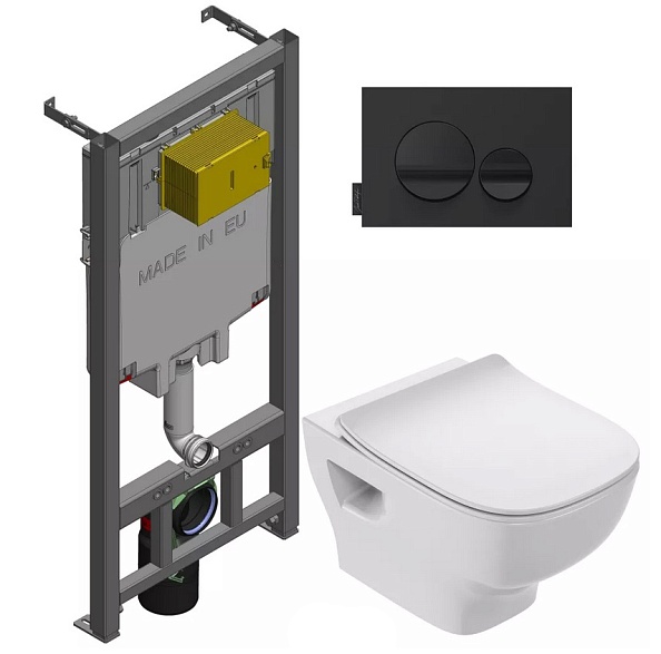 Комплект унитаз с инсталляцией, черная кнопка и сиденьем Jacob Delafon Struktura (E21750RU-00)